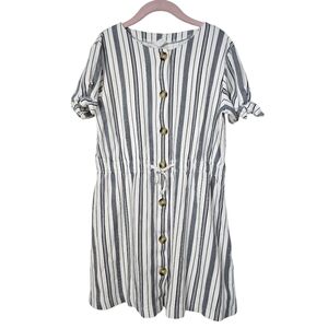 Zara Kids Black White Striped Short Sleeves Button Down Girls Dress 10